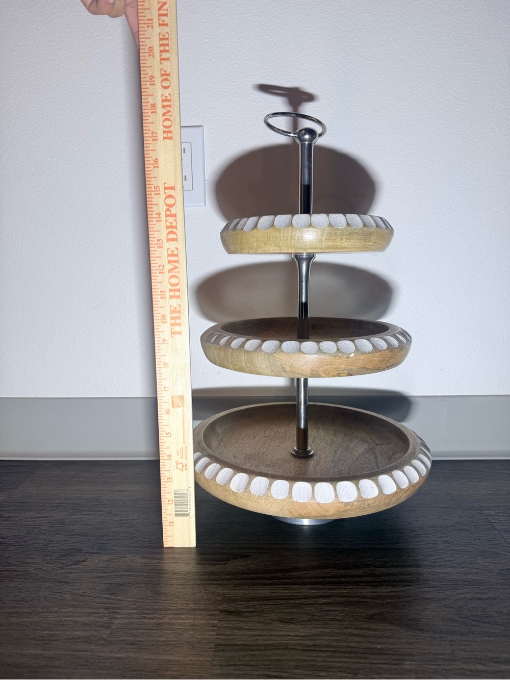3-Tier Wooden Serving Stand with White Accent